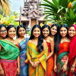 A group of beautiful Indonesian women, showcasing their diverse features and traditional attire