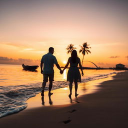 A serene beach scene during sunset, with gentle waves crashing onto the shore