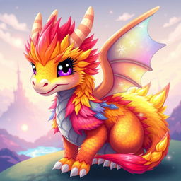 A digitally illustrated dragon with a vibrant and colorful fur coat, incorporating pixel art style