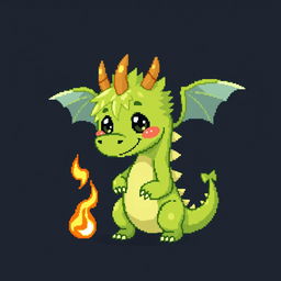 A pixel art style illustration of a cute, skinny green furry dragon with human-like features, set against a dark background