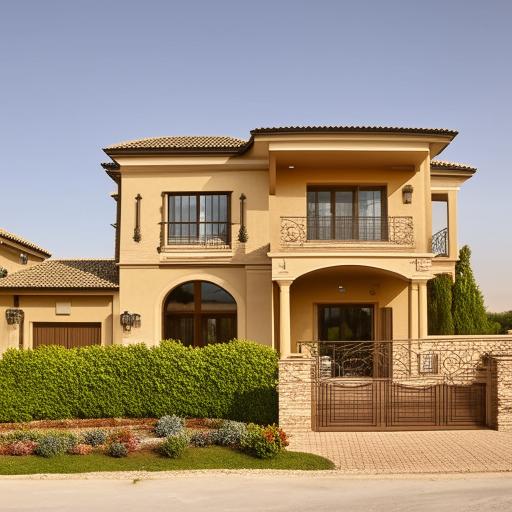 A 20 marla Italian-style house, characterized by terracotta roofs, stucco walls in earth tones, arches, and wrought-iron accents.