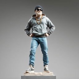 A full view of a Greek statue representing a god, creatively styled as a modern rapper