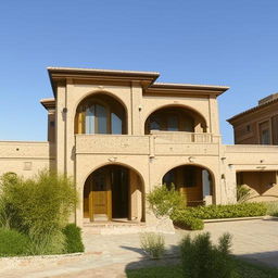 A 20 marla Italian-style house, characterized by terracotta roofs, stucco walls in earth tones, arches, and wrought-iron accents.