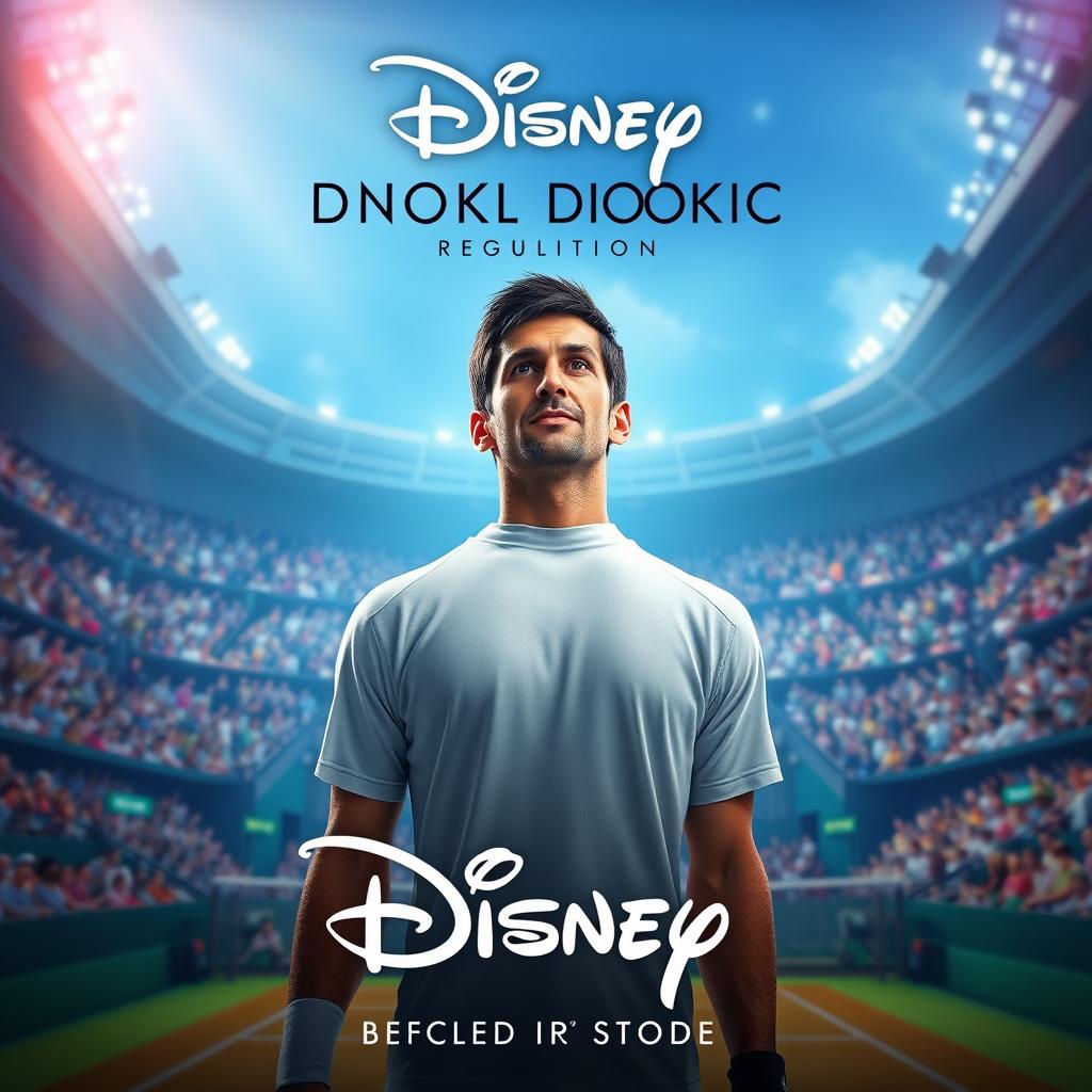 A cinematic poster for a fictional biopic film about Novak Djokovic produced by Disney