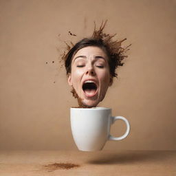 Draw a humorous scene of a person spilling their coffee, portraying surprise and mild frustration on their face, while coffee splashes out of the cup midair.