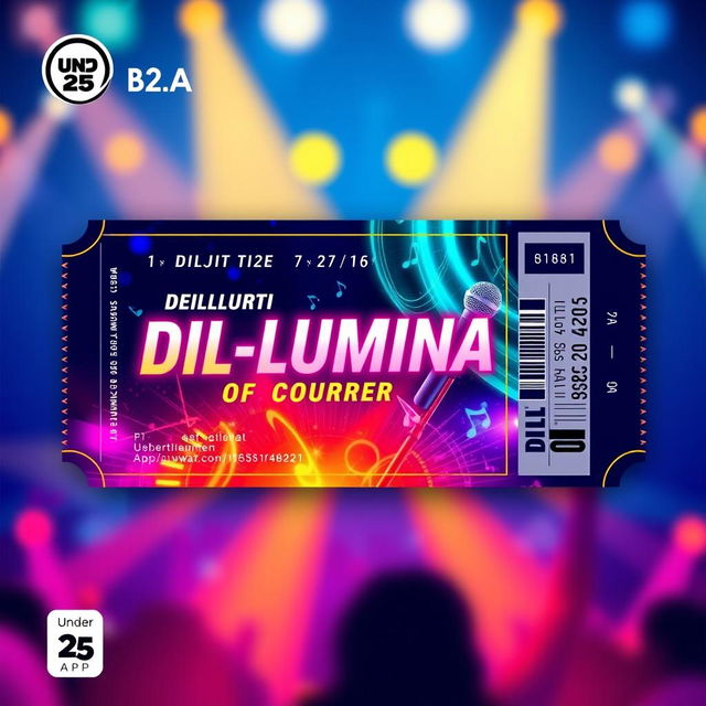 A digital concert ticket design for Diljit Dosanjh's "Dil-Luminati" concert