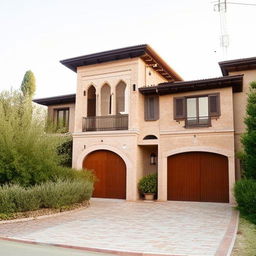 A 20 marla Italian-style house, characterized by terracotta roofs, stucco walls in earth tones, arches, and wrought-iron accents.