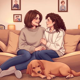 A warm and heartfelt scene depicting a mother and her teenage daughter sharing a tender moment in a cozy living room