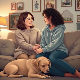 A warm and heartfelt scene depicting a mother and her teenage daughter sharing a tender moment in a cozy living room