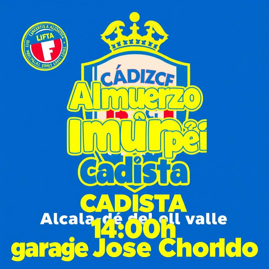 A brightly designed poster featuring the Cádiz CF team crest prominently