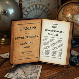 An antique book titled "Renan's the Revolutionary Manual" displayed in an open position to show its interior