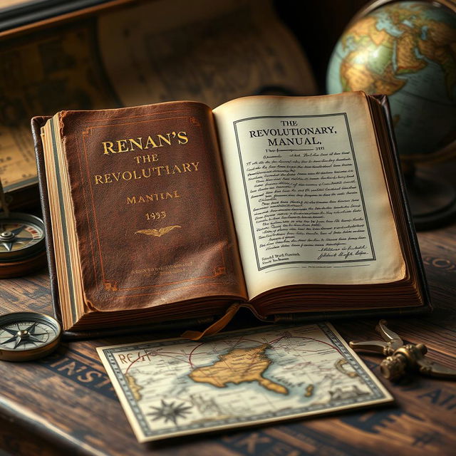 An antique book titled "Renan's the Revolutionary Manual" displayed in an open position to show its interior