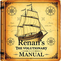 An antique book cover for 'Renan's The Revolutionary Manual' featuring a majestic caravel ship depicted from the front