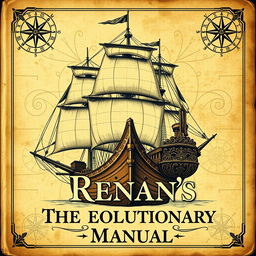 An antique book cover for 'Renan's The Revolutionary Manual' featuring a majestic caravel ship depicted from the front