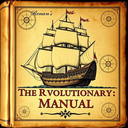 An antique book cover for 'Renan's The Revolutionary Manual' featuring a majestic caravel ship depicted from the front