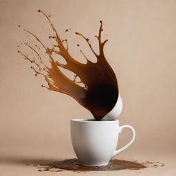 A vivid image of a person accidentally spilling their coffee, transforming the instant into a moment of unexpected art. The coffee splashes in an aesthetically pleasing pattern.