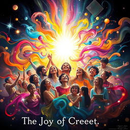 An artistic interpretation of 'The Joy of Creation', featuring a vibrant explosion of colors symbolizing creativity and inspiration