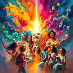 An artistic interpretation of 'The Joy of Creation', featuring a vibrant explosion of colors symbolizing creativity and inspiration