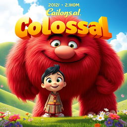 A whimsical animated movie poster for a Pixar-style film titled 'Colossal'