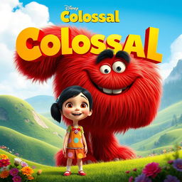 A whimsical animated movie poster for a Pixar-style film titled 'Colossal'