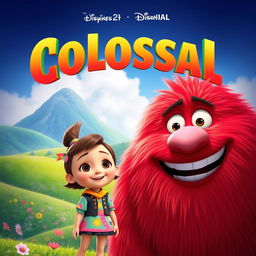 A whimsical animated movie poster for a Pixar-style film titled 'Colossal'