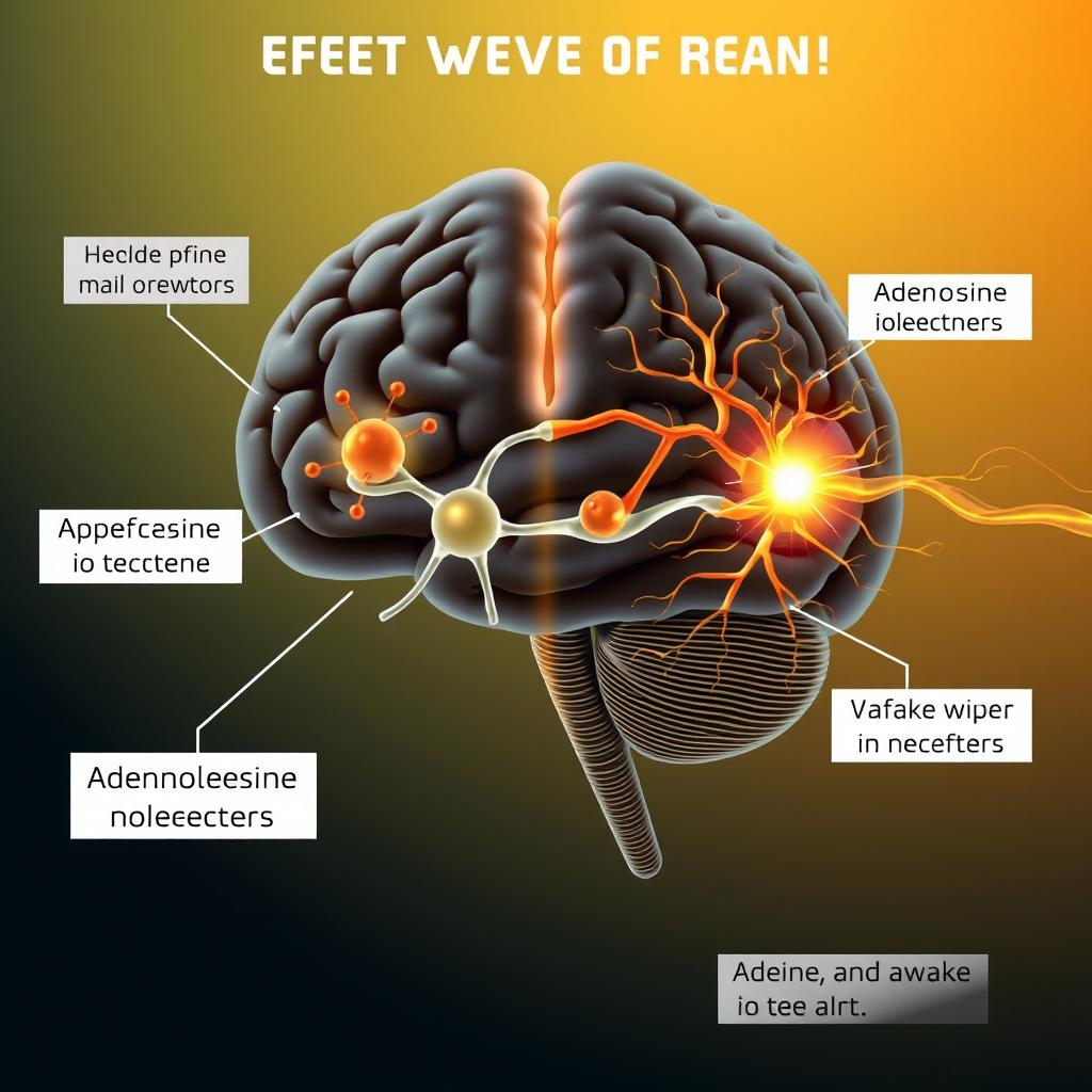 A detailed illustration of the effect of caffeine on the brain