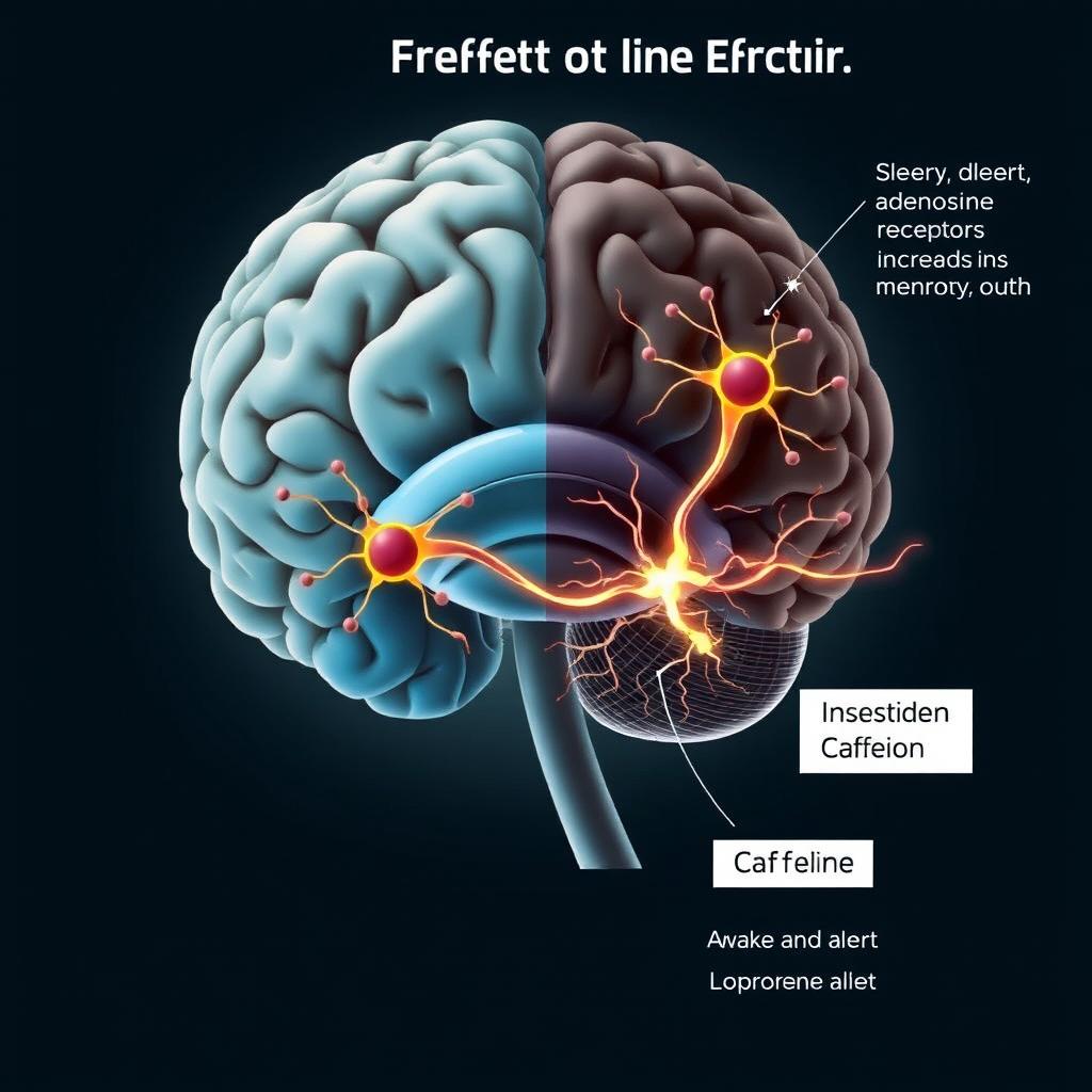 A detailed illustration of the effect of caffeine on the brain