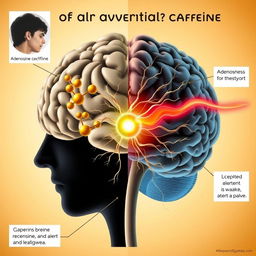 A detailed illustration of the effect of caffeine on the brain