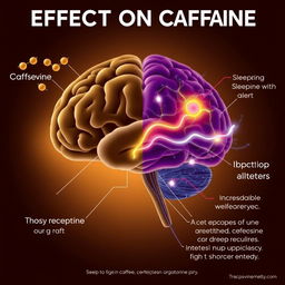 A detailed illustration of the effect of caffeine on the brain