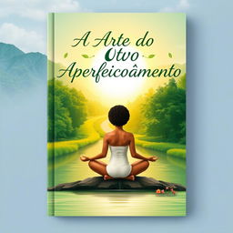 A captivating book cover for "A Arte do Auto Aperfeiçoamento" featuring a serene and inspiring design