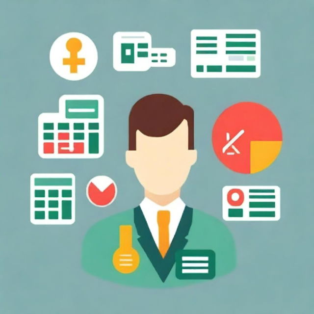 A profile picture featuring a clean, professional theme, with symbols of accounting such as calculators, ledgers and pie charts, in corporate colors.