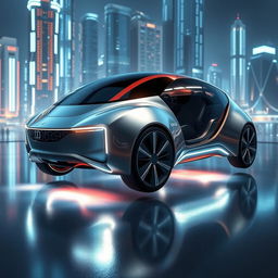 A futuristic car design, showcasing sleek, aerodynamic lines and advanced technology features