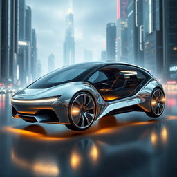 A futuristic car design, showcasing sleek, aerodynamic lines and advanced technology features