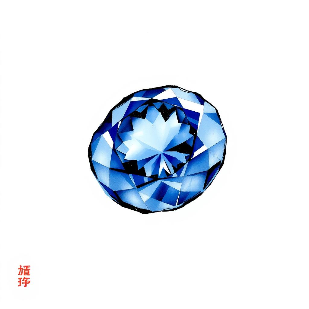 A Chinese ink drawing of a blue sapphire, detailed and artistic, transparent background (PNG format).