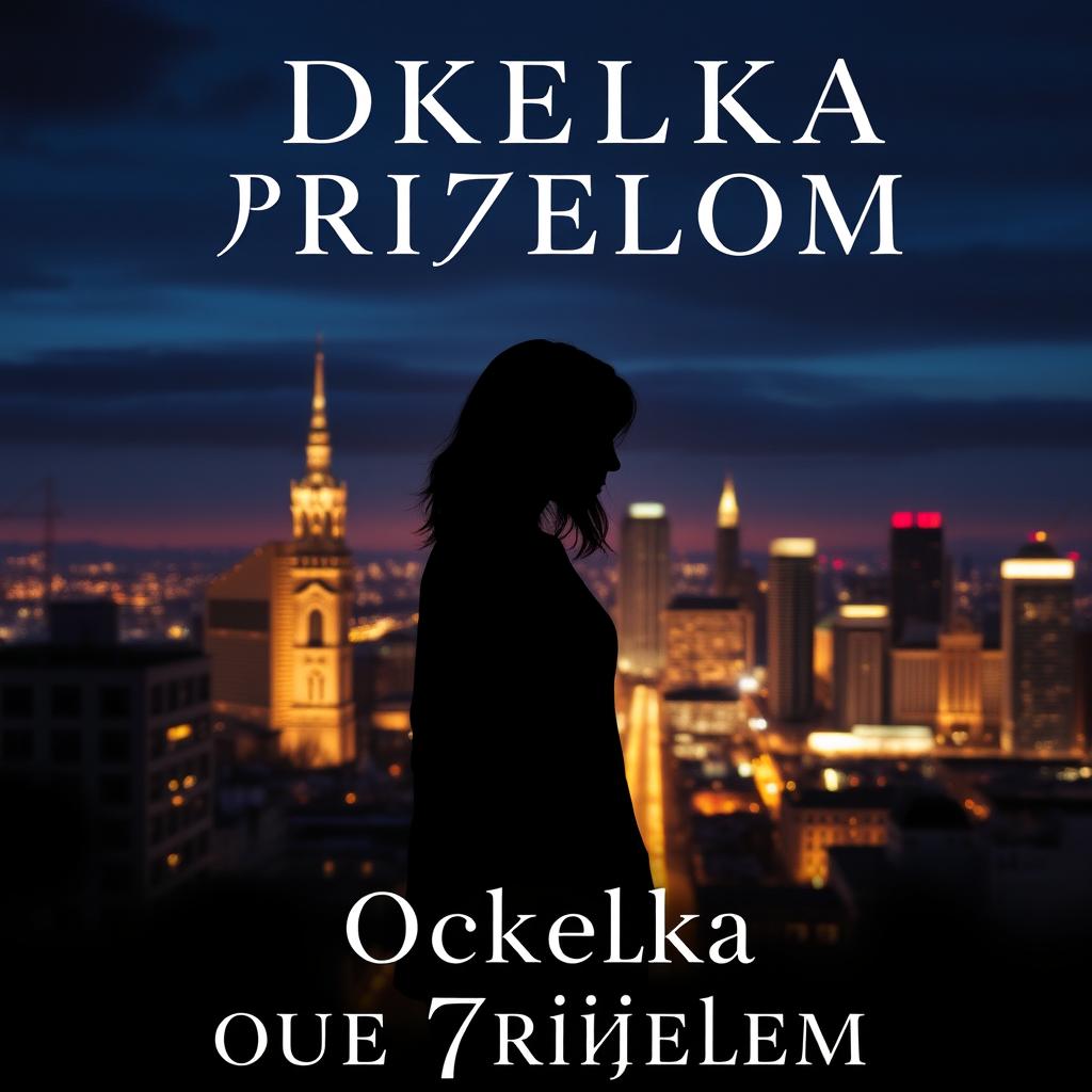 A captivating book cover for a novel titled 'Сделка под прицелом', featuring the silhouette of a girl standing against the backdrop of a bustling cityscape at twilight