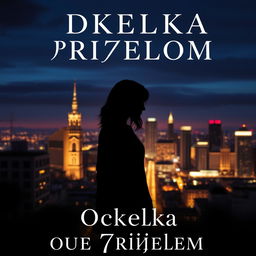 A captivating book cover for a novel titled 'Сделка под прицелом', featuring the silhouette of a girl standing against the backdrop of a bustling cityscape at twilight