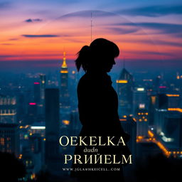 A captivating book cover for a novel titled 'Сделка под прицелом', featuring the silhouette of a girl standing against the backdrop of a bustling cityscape at twilight