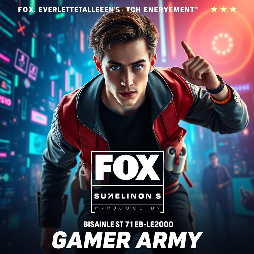 An action-packed movie poster for "Gamer Army," produced by Fox, starring Timothée Chalamet