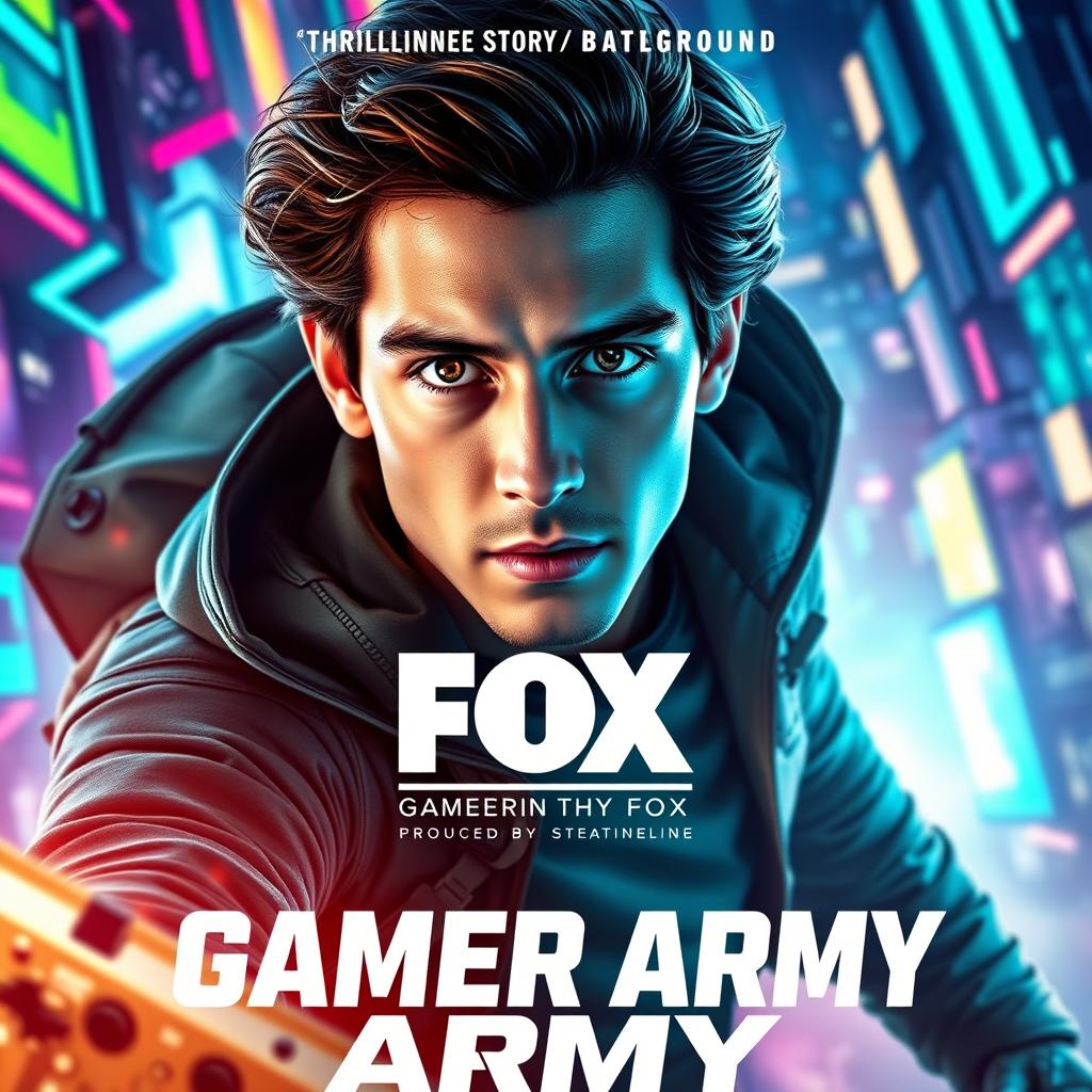 An action-packed movie poster for "Gamer Army," produced by Fox, starring Timothée Chalamet