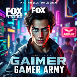 An action-packed movie poster for "Gamer Army," produced by Fox, starring Timothée Chalamet