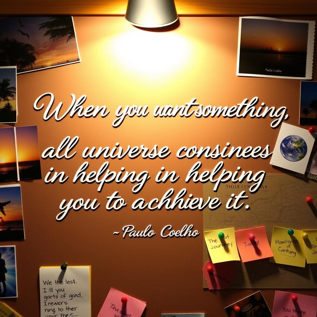 An artistic display of the quote 'When you want something, all the universe conspires in helping you to achieve it