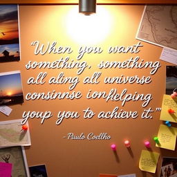 An artistic display of the quote 'When you want something, all the universe conspires in helping you to achieve it