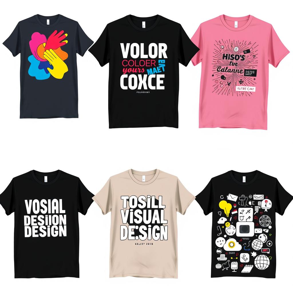 A collection of t-shirt designs based on the theme of visual communication design