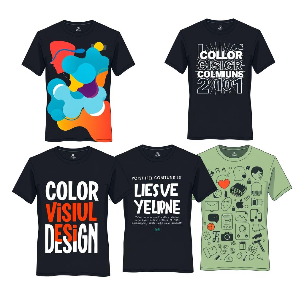 A collection of t-shirt designs based on the theme of visual communication design