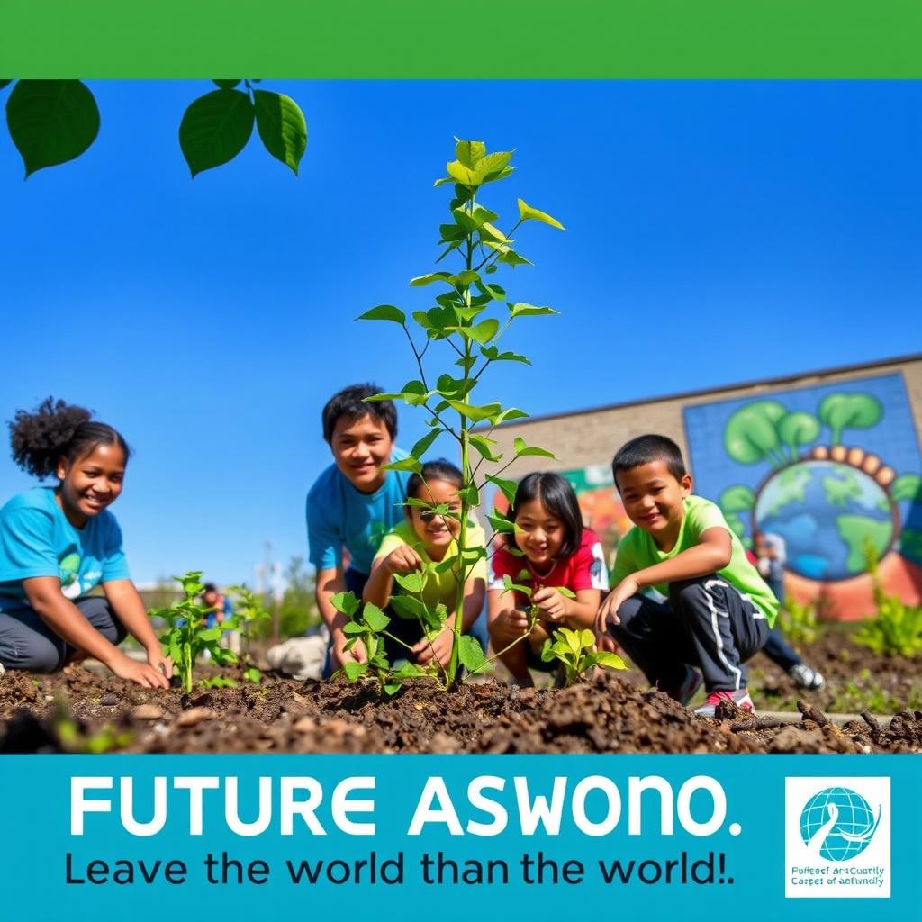 A powerful image symbolizing future aspirations of making a meaningful impact on the world, featuring a diverse group of volunteers planting trees in a community park