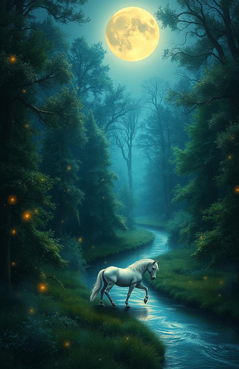 A mystical forest bathed in enchanting moonlight