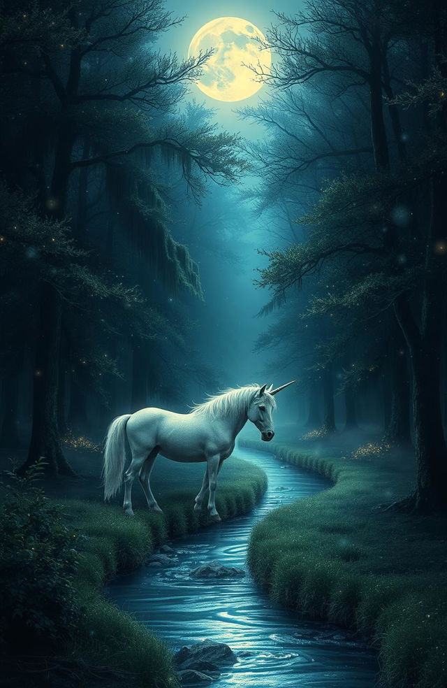 A mystical forest bathed in enchanting moonlight