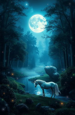 A mystical forest bathed in enchanting moonlight