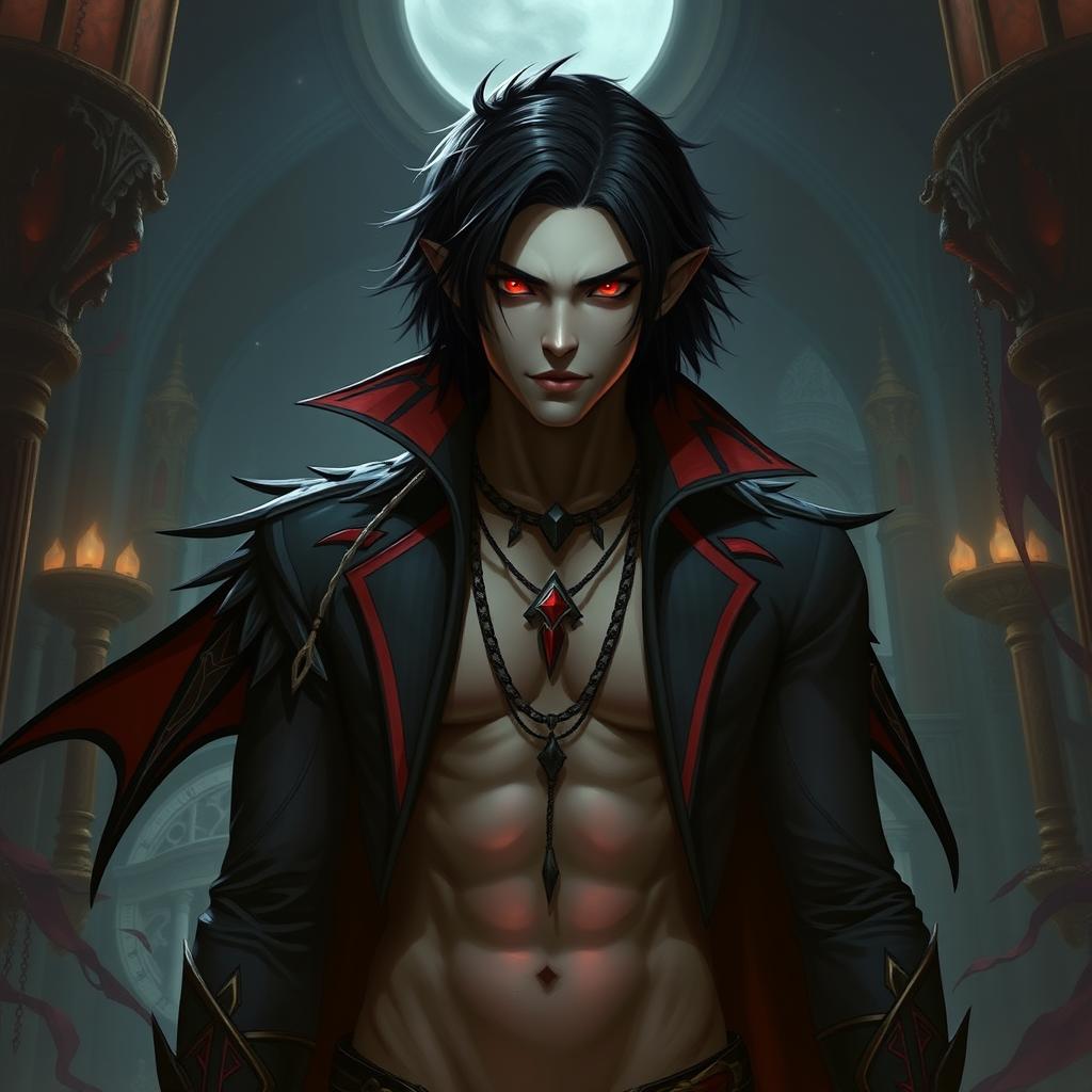 Alistar Bloodthirst, a 132-year-old vampire from Ixalan, with a height of 165 cm and a weight of 72 kg