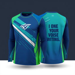 A long-sleeve sports t-shirt design featuring a modern, dynamic look